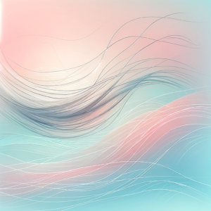 A modern, abstract vector image representing female hair loss, with delicate strands of hair gently falling across a serene, soft-colored background.